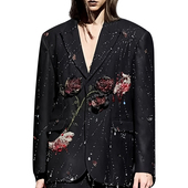 ROKKIHU 泼墨玫瑰刺绣西装 男外套暗黑艺术炸场设计感手工小众西服