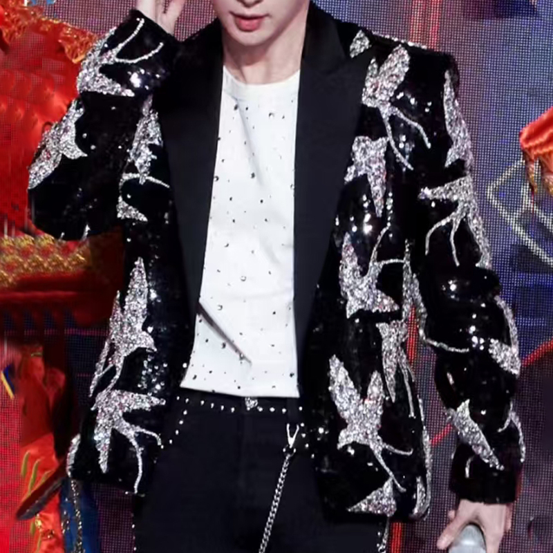 张艺兴同款亮片燕子刺绣西装外套