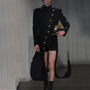 风衣男复古高级感军阀风外套春秋舞台走秀款 ROKKIHU 黑色长款