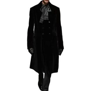 潮流走秀双排扣丝绒长款 轻奢秋冬新款 大衣外套 法式 ROKKIHU