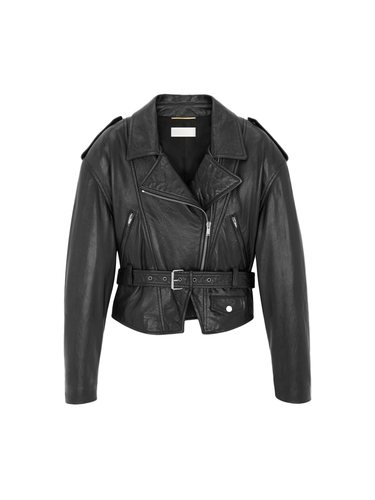 绵羊皮rokkihu西装领夹克