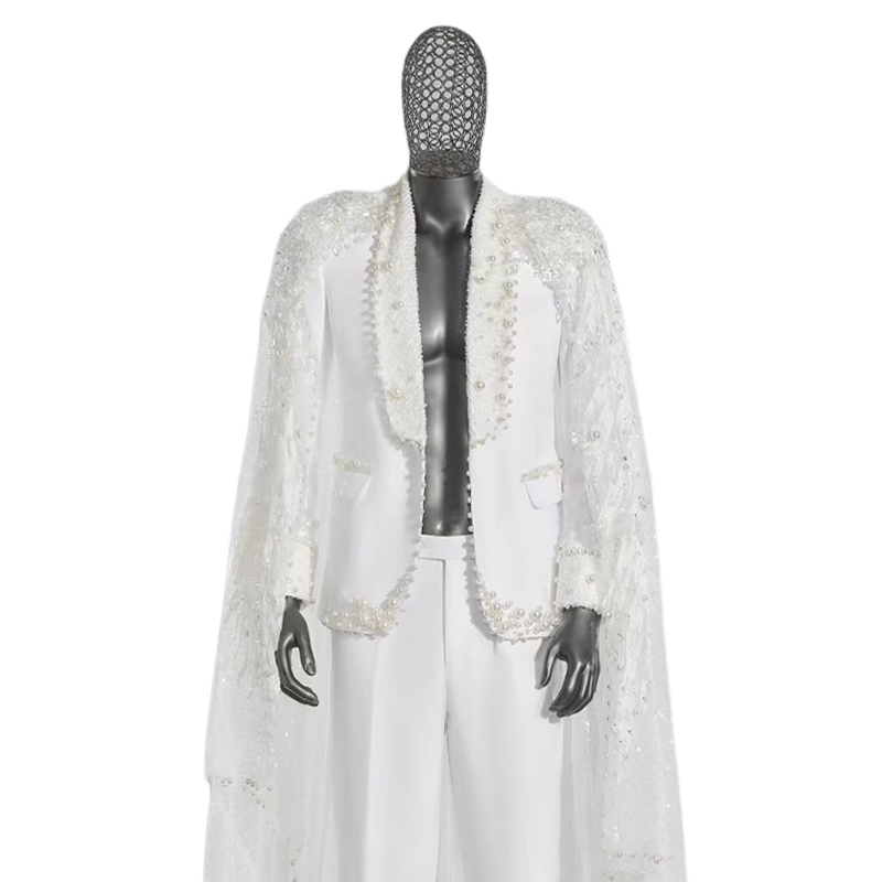 rokkihu新款白色披风男士西装