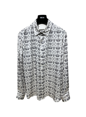 ROKKIHU 白色长袖皇冠蜜蜂DG印花桑蚕丝衬衣衬衫上衣