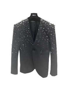 西服外套 走秀演出珍珠亮片钉珠重工收腰西装 ROKKIHU 2024新款
