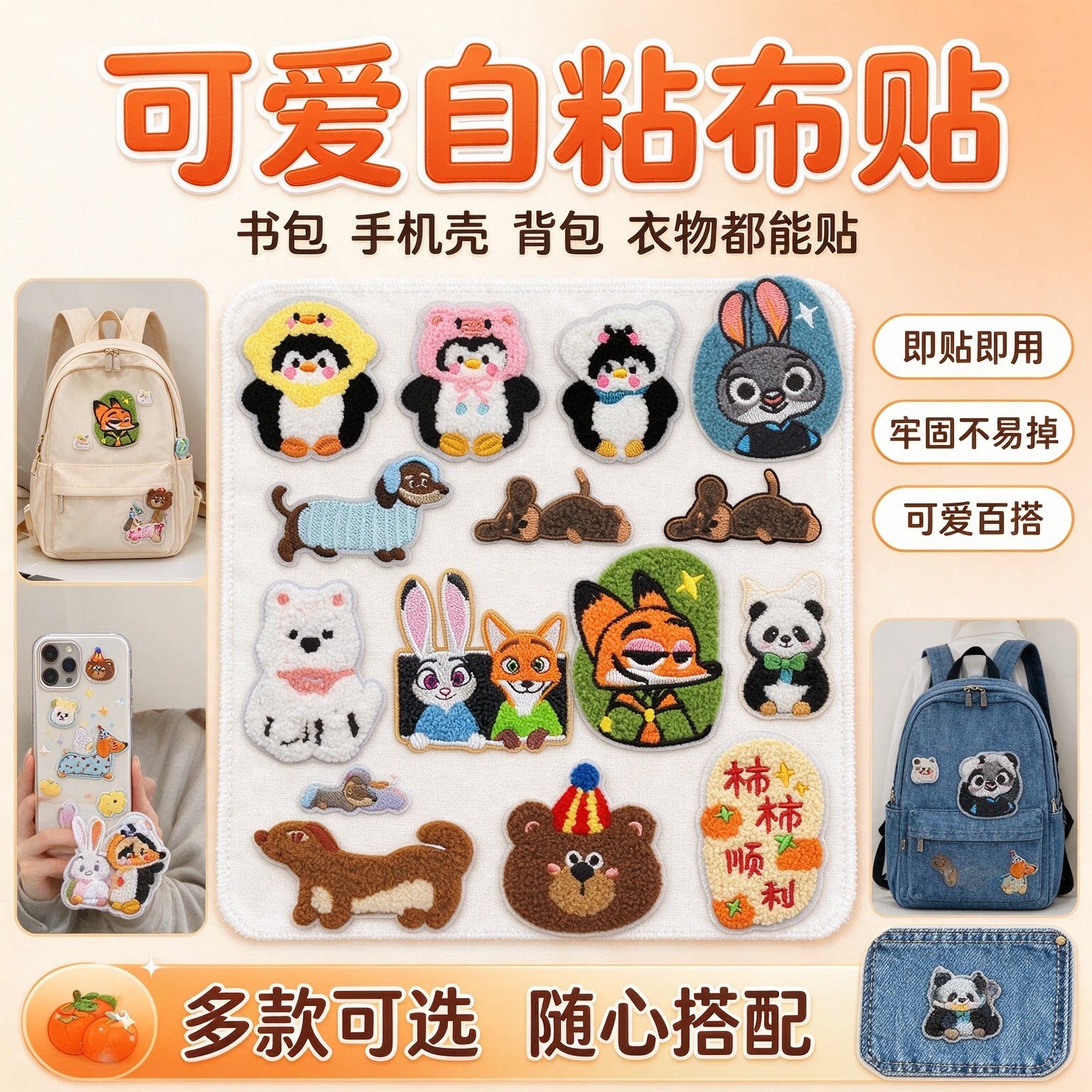 毛巾绣卡通布贴企鹅自粘刺绣