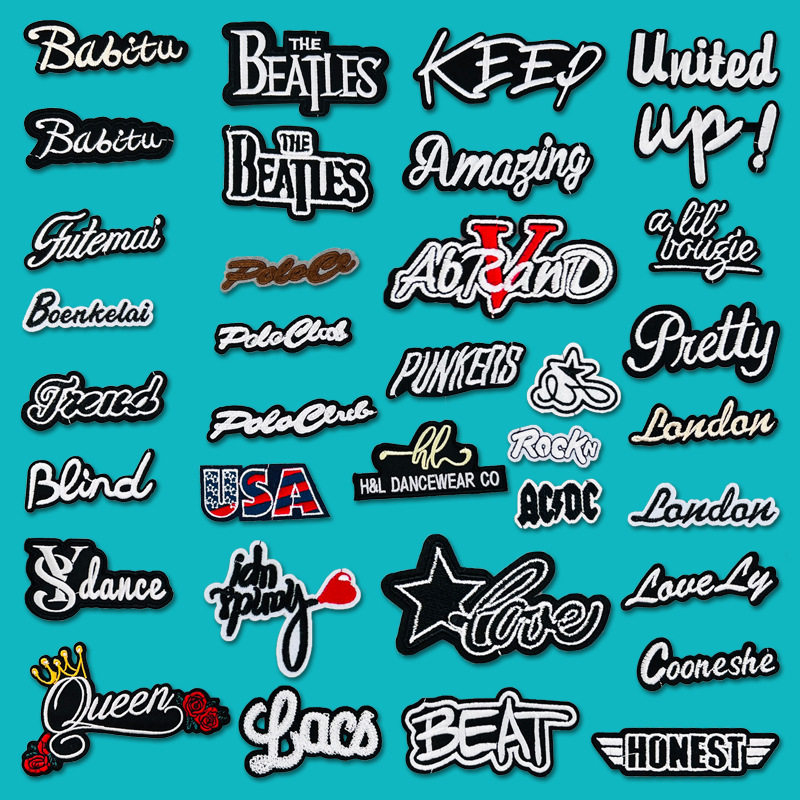 彩色英文字母布贴刺绣补丁贴logo徽章异形字母修补贴绣花装饰贴布