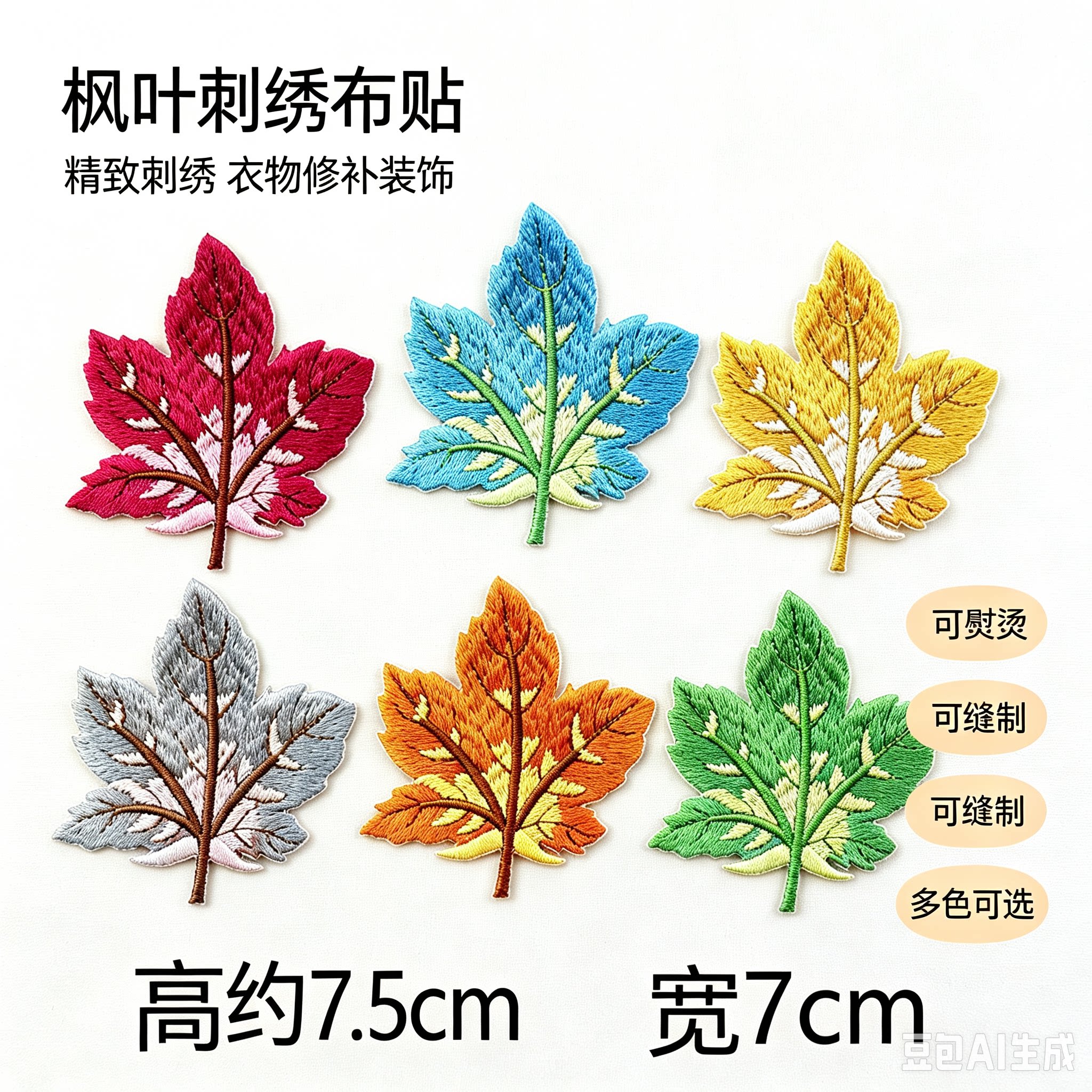 新款枫叶刺绣植物花朵布贴