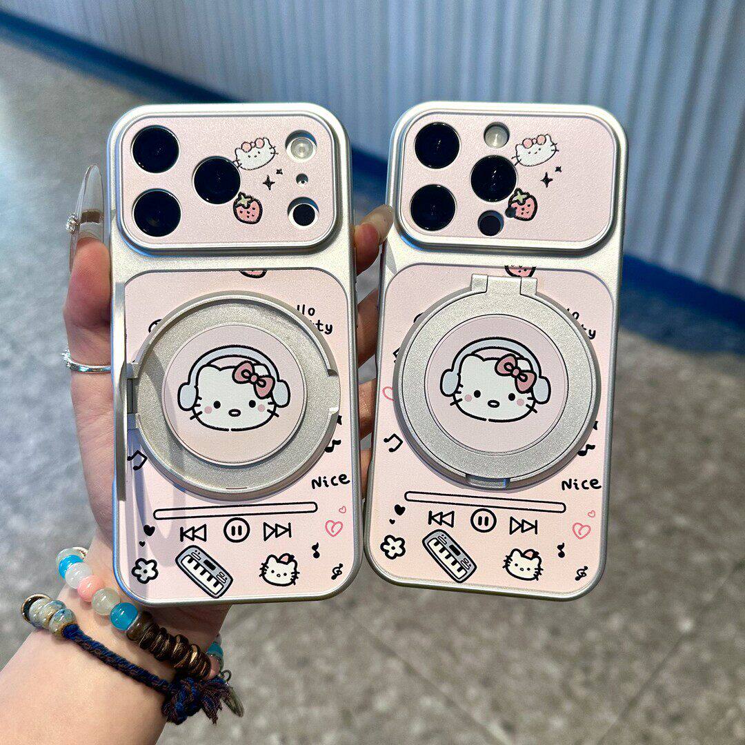 新品粉少女风可爱耳机凯迪萌猫支架适用iPhone17promax手机壳苹果16/15ins风14plusTPU13/12/11防摔小米oppo
