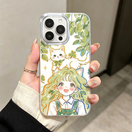 春日女孩小猫极光渐变防摔手机壳
