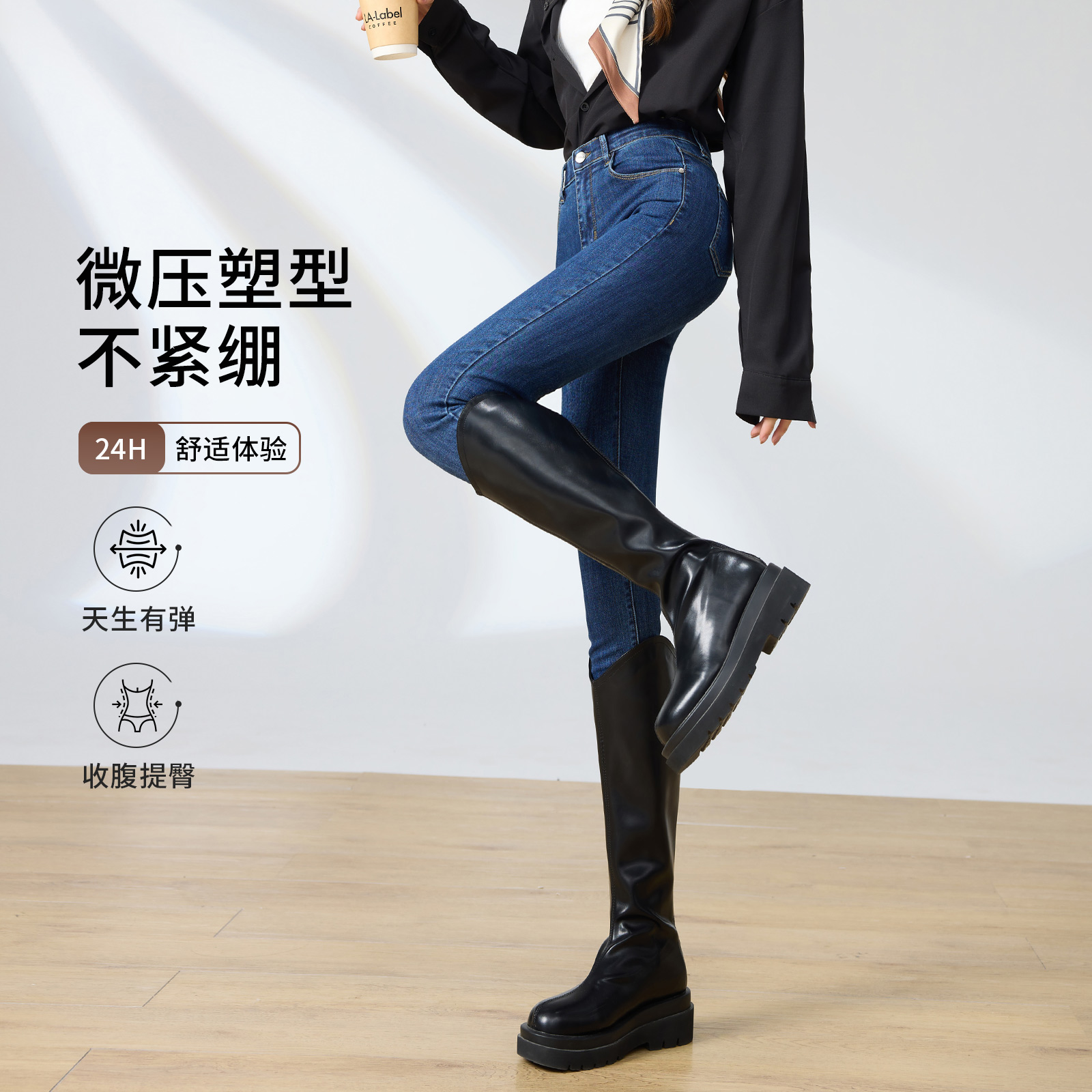 深蓝色弹力小脚牛仔裤女2025年春秋季新款高腰显瘦紧身铅笔长裤子