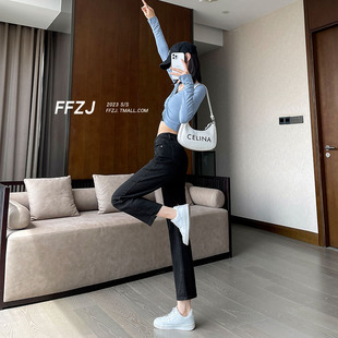 烟管裤女2026年新款春秋高腰九分小个子秋冬加绒黑色直筒牛仔裤子