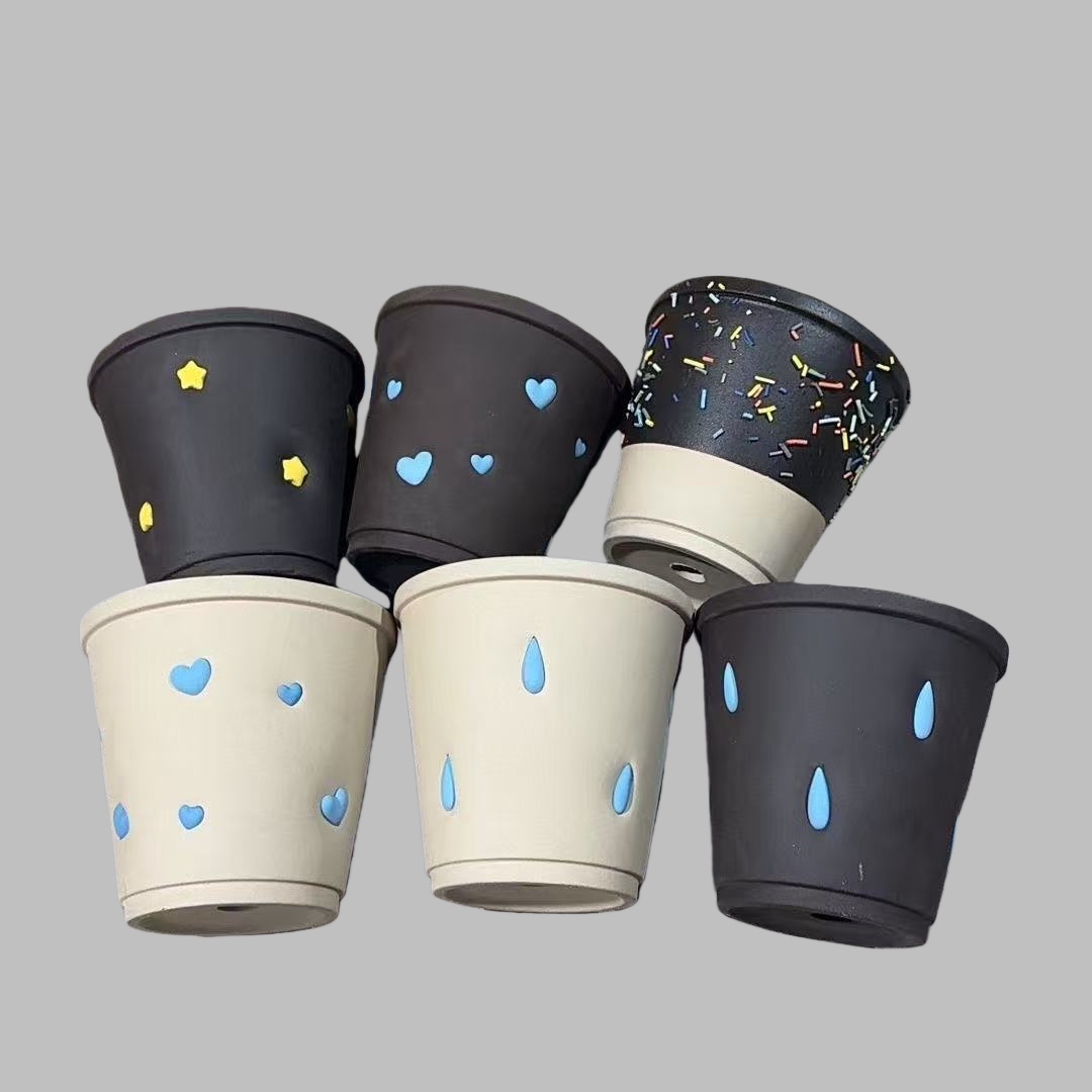 纯天然陶土盆浮雕花盆