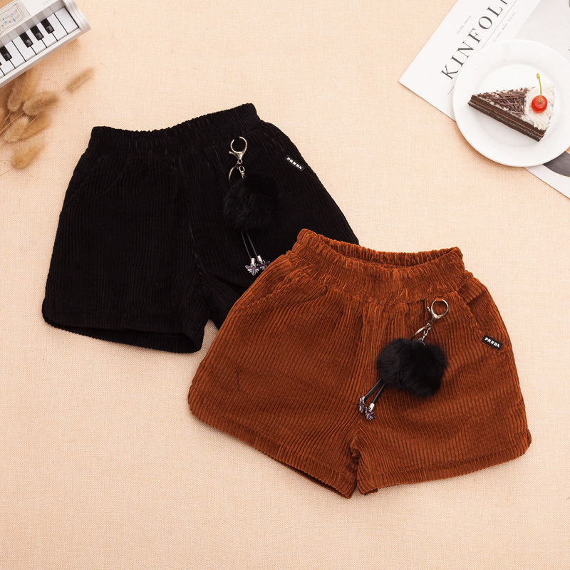 女童加绒灯芯绒短裤2022冬季新款韩版童装裤子中大童百搭阔腿热裤