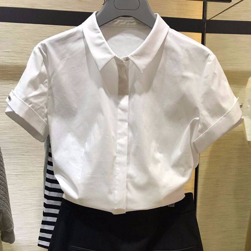 阿玛施旗舰店官网2020春夏新款女装正品代购职业短袖白色衬衫衬衣