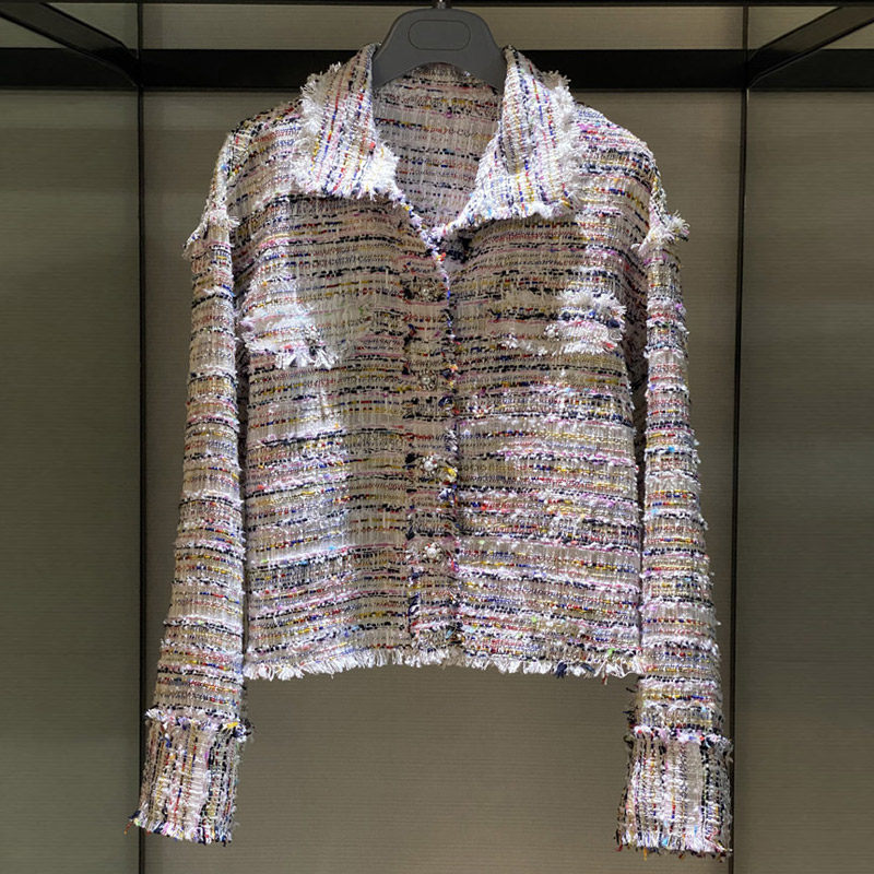 阿玛施旗舰店官网2020秋新款女装专柜正品睫毛边流苏小香风短外套