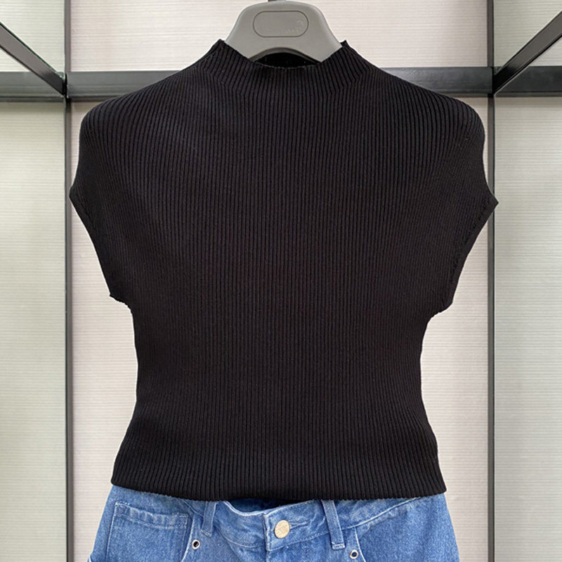 阿玛施旗舰店官网2020春夏装新款正品代购半高领短袖针织衫t恤女