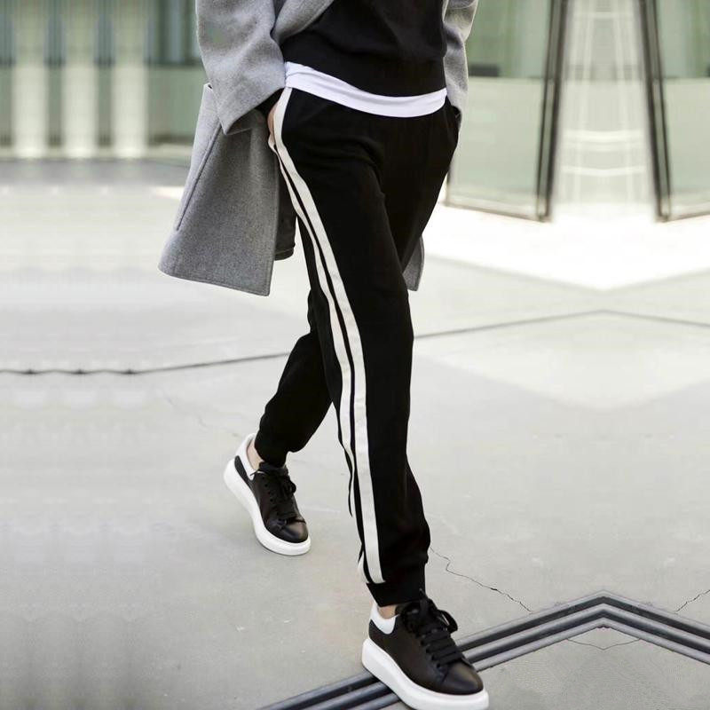 阿玛施旗舰店官网2020秋装新款正品代购松紧女裤条纹直筒运动裤女