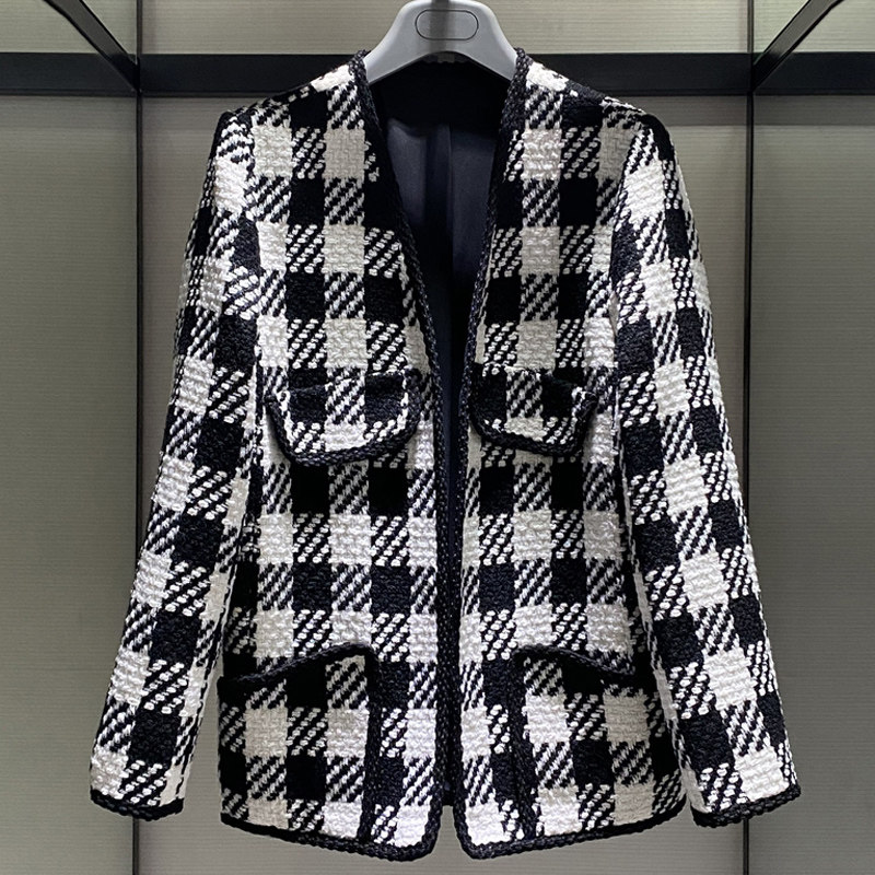 阿玛施旗舰店官网2020秋新款女装专柜正品格子小香风毛呢短外套女