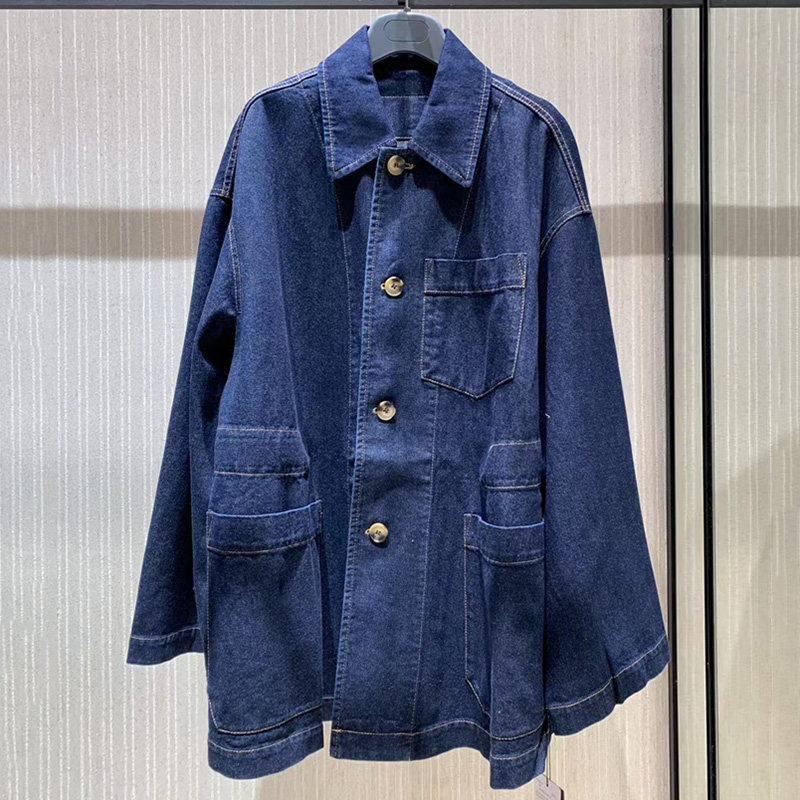 正品哥弟新款女装2022春季职业韩版抽绳口袋宽松休闲牛仔长袖外套