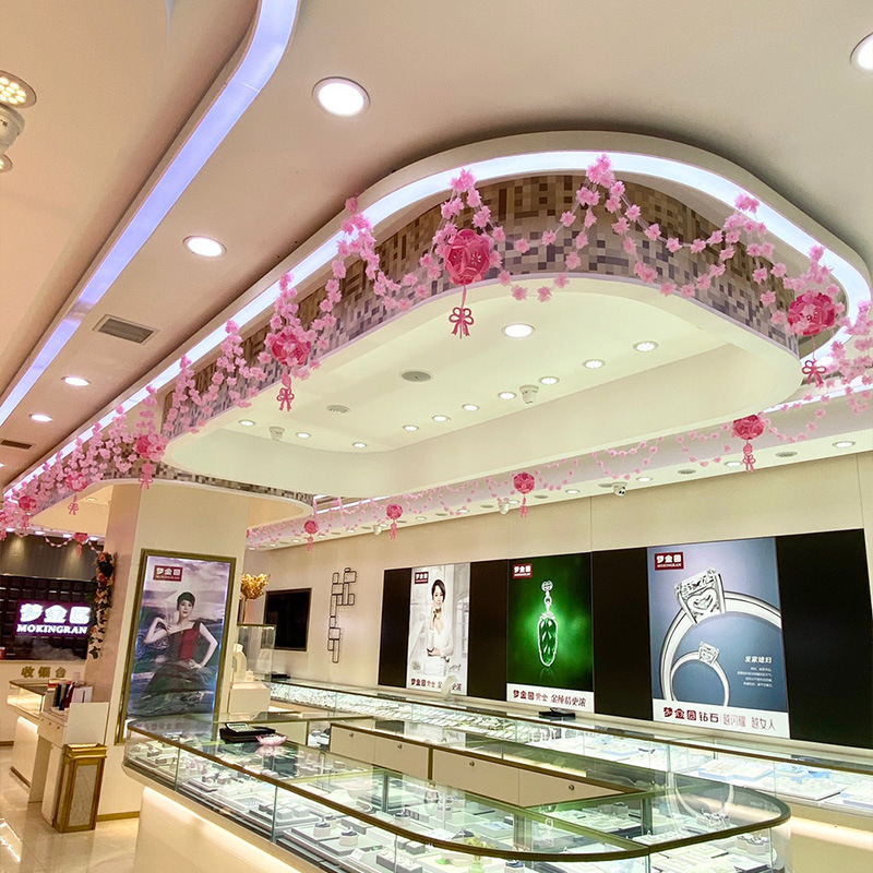 五一劳动节金店珠宝店装饰布置创意吊顶挂饰花条商场店铺开业吊饰