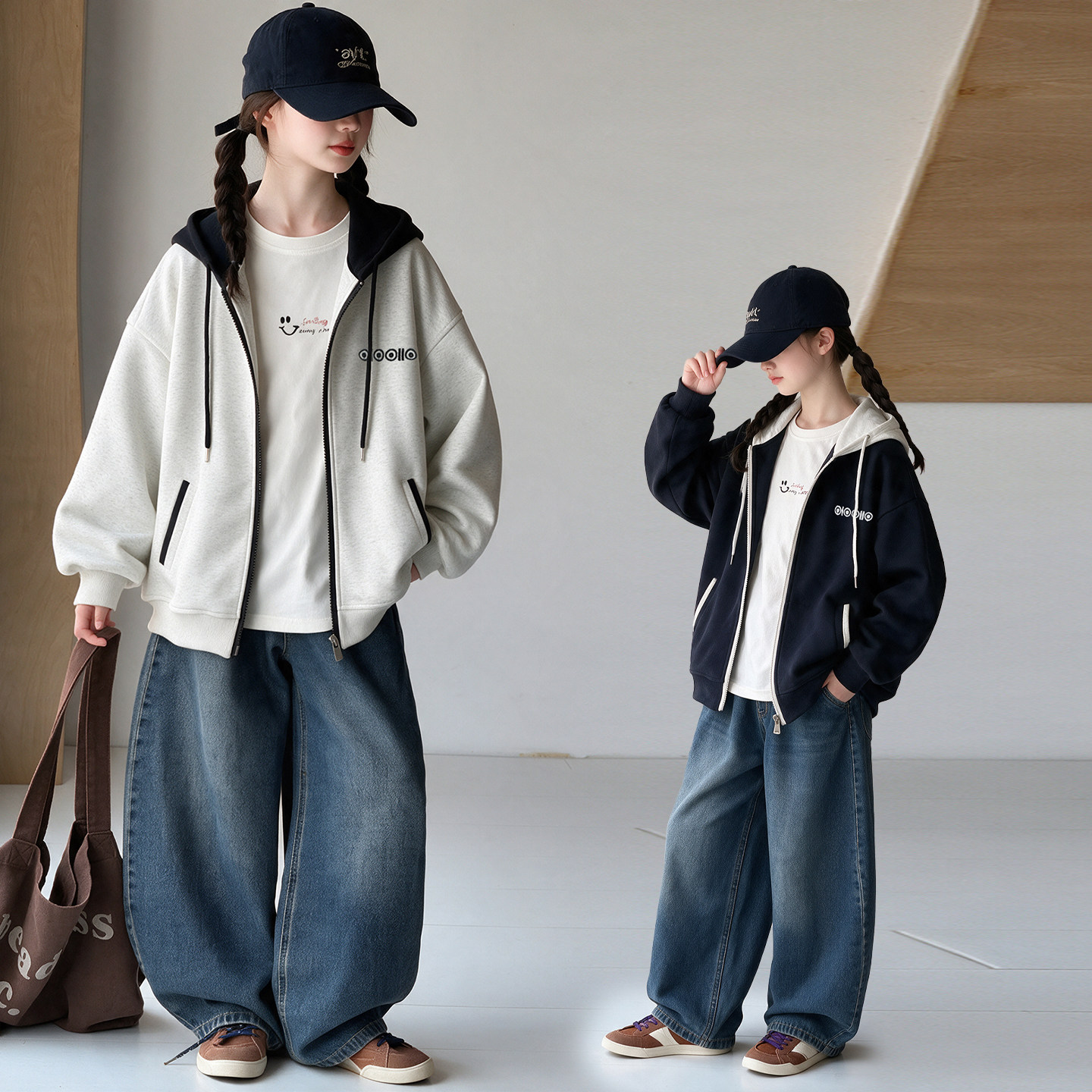 韩版女童连帽拉链卫衣春秋宽松