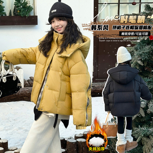 中大微胖女童棉服冬季加厚连帽短款宽松保暖外套棉袄修身韩版保暖