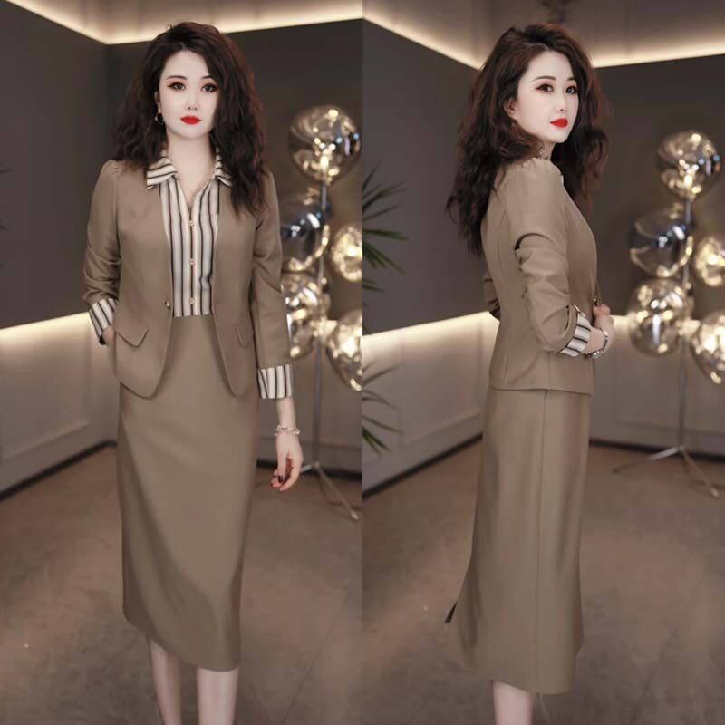 2026春新款女优雅商务风套装西服外套+假两件连衣裙两件套JT0028