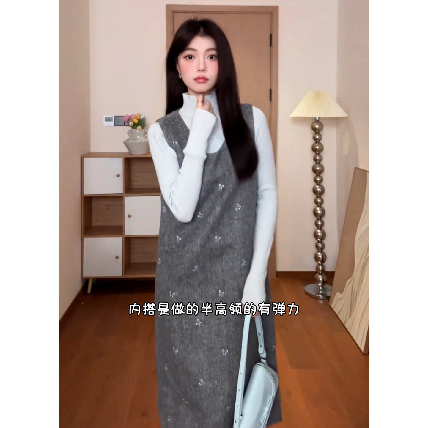 春秋季韩系高级感穿搭套装长裙半高领内搭针织连衣裙子女2025新款
