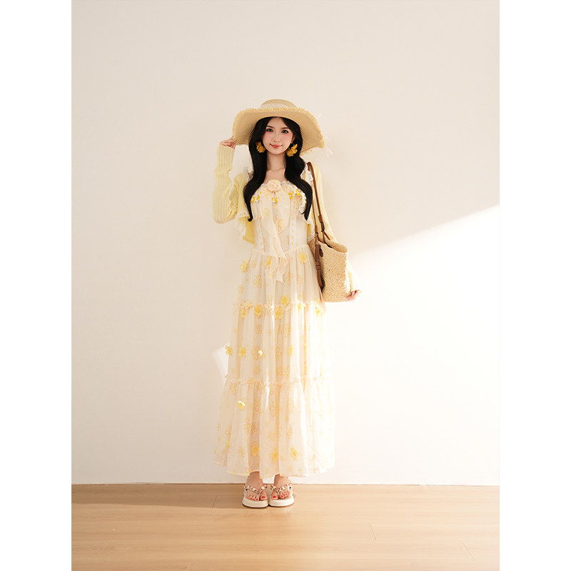 蜜糖雏菊 温柔度假风开衫+连衣裙套装女春夏季新款甜美清新两件套