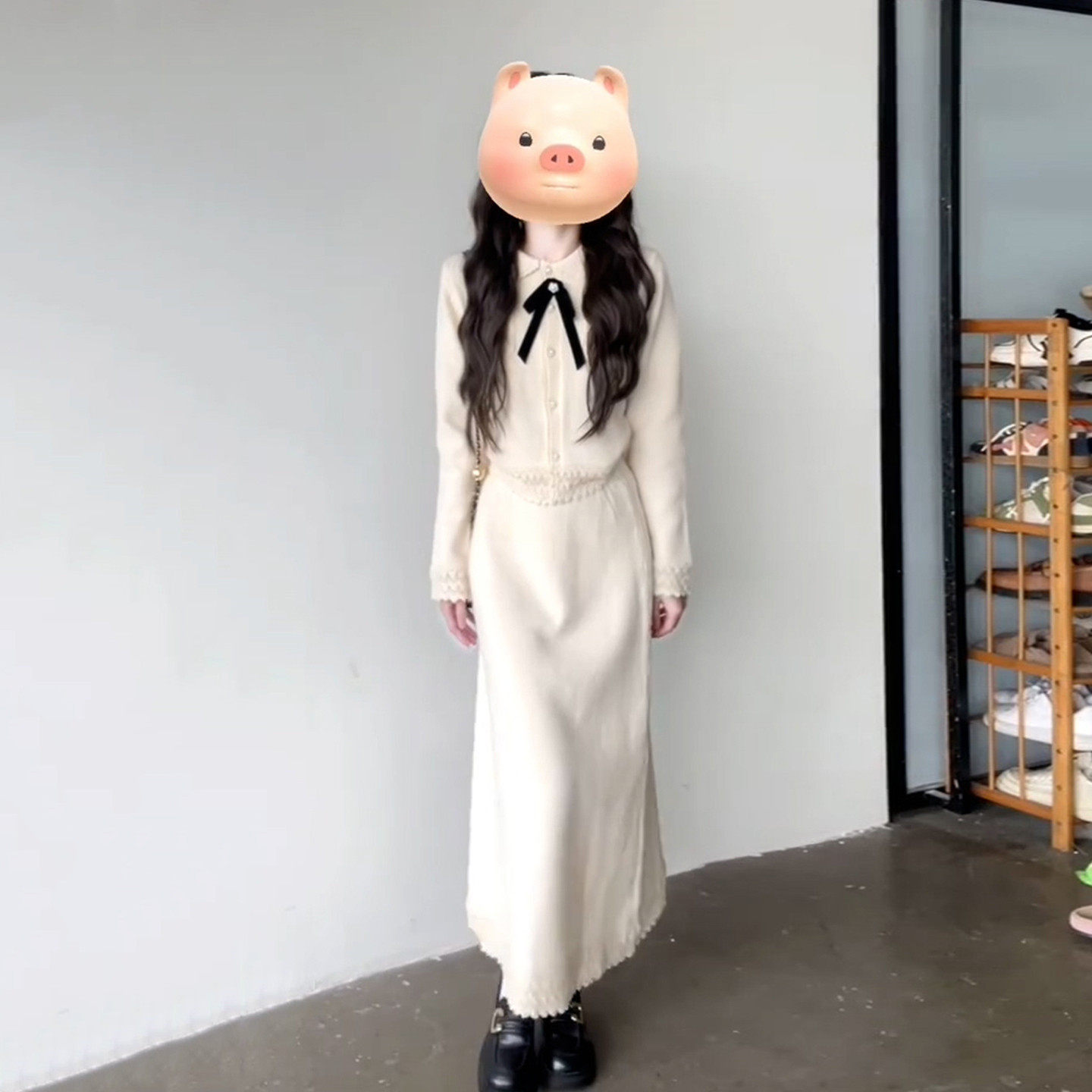 韩系小香风白色针织连衣裙子女秋冬季2026年新款巨好看秋装一整套