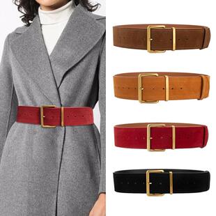 宽版真皮磨砂反绒腰封女配裙子西装大衣外套毛衣皮腰带高级感欧阳