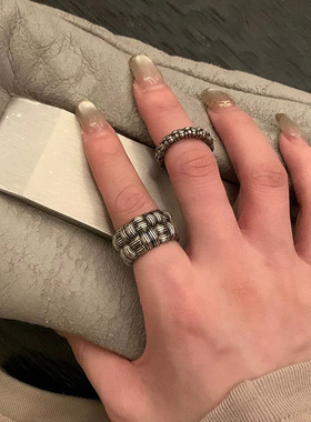 网红欧阳同款编织戒指做旧复古风