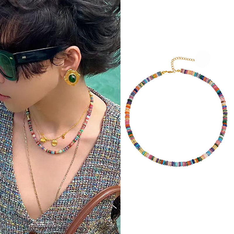 多巴胺彩色飞盘串珠项链小众叠戴