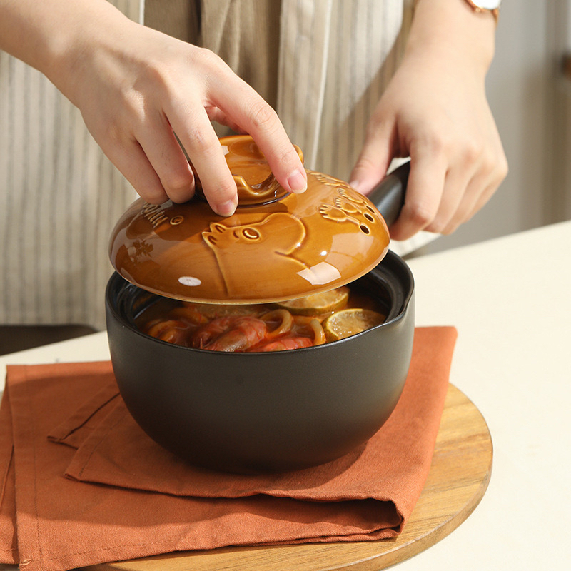 Moomin姆明陶瓷奶锅砂锅迷你小带手柄单柄小号一人小锅宝宝辅食锅