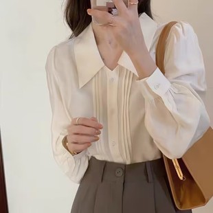 衬衫 2025秋季 polo领长袖 新款 女设计感小众雪纺衬衣小个子上衣 法式