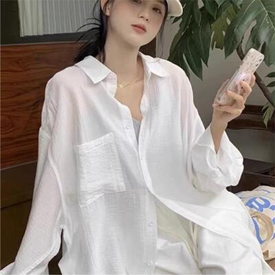 春夏季新款法式白色防晒衬衫外套女薄外搭开衫女衬衣亚麻上衣