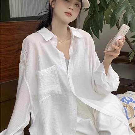 春夏季新款法式白色防晒衬衫外套女薄外搭开衫女衬衣亚麻上衣