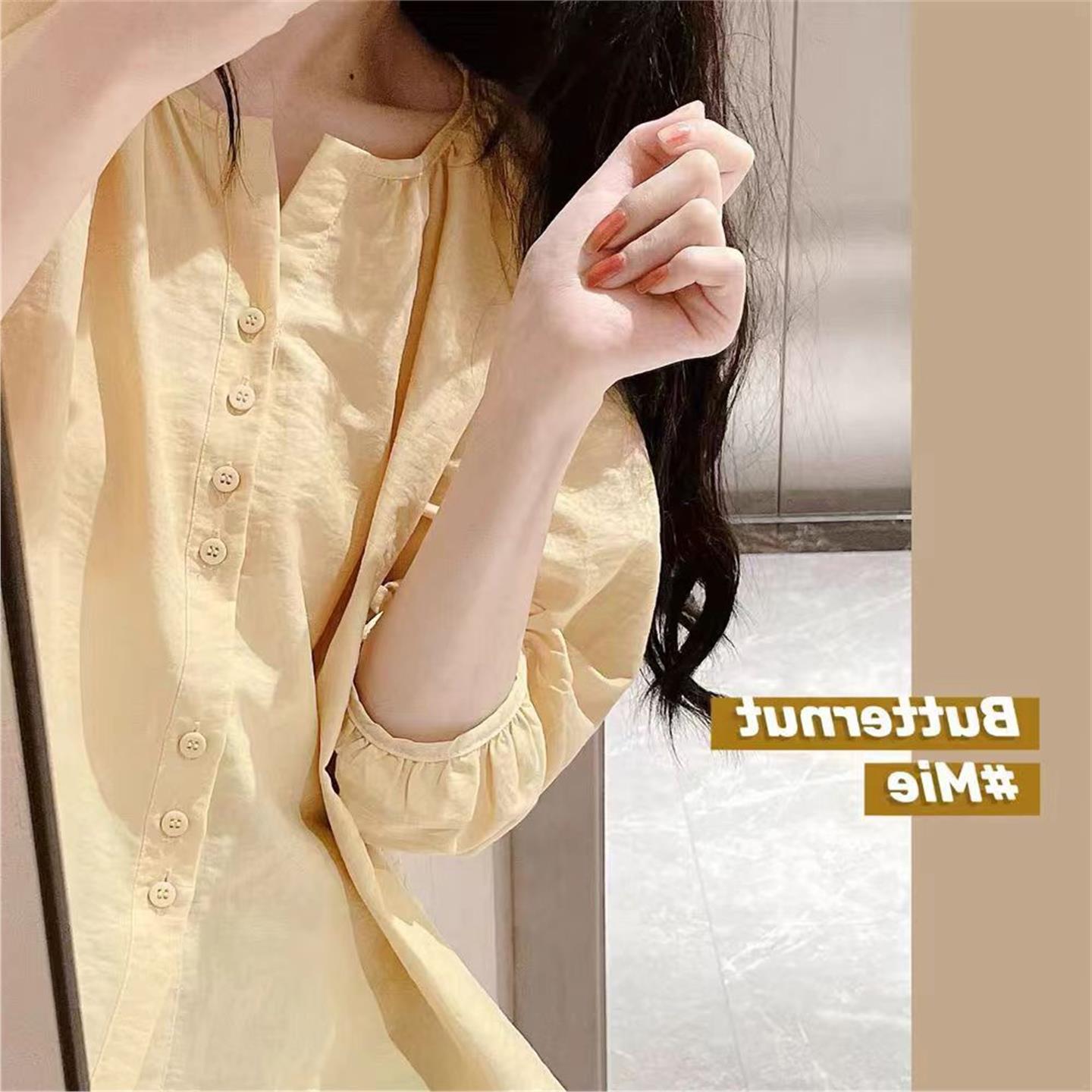 春夏季新款法式复古别致中袖上衣女高级设计感小众宽松慵懒风衬衫