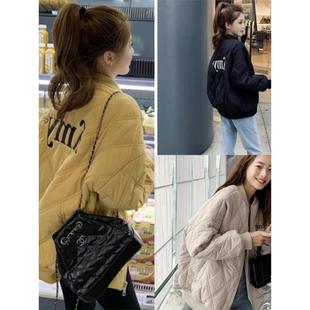 秋冬季新款流行新 ins港风菱格棉服女轻薄加厚棒球服原宿短棉衣