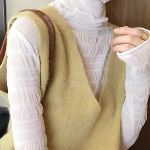 软糯内搭蕾丝上衣潮 2025秋季 新款 高领网纱打底衫 女气质堆堆领长袖