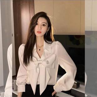 春夏季新款潮蝴蝶结设计新感小众衬衫气质年风2035大翻领上衣衬衣