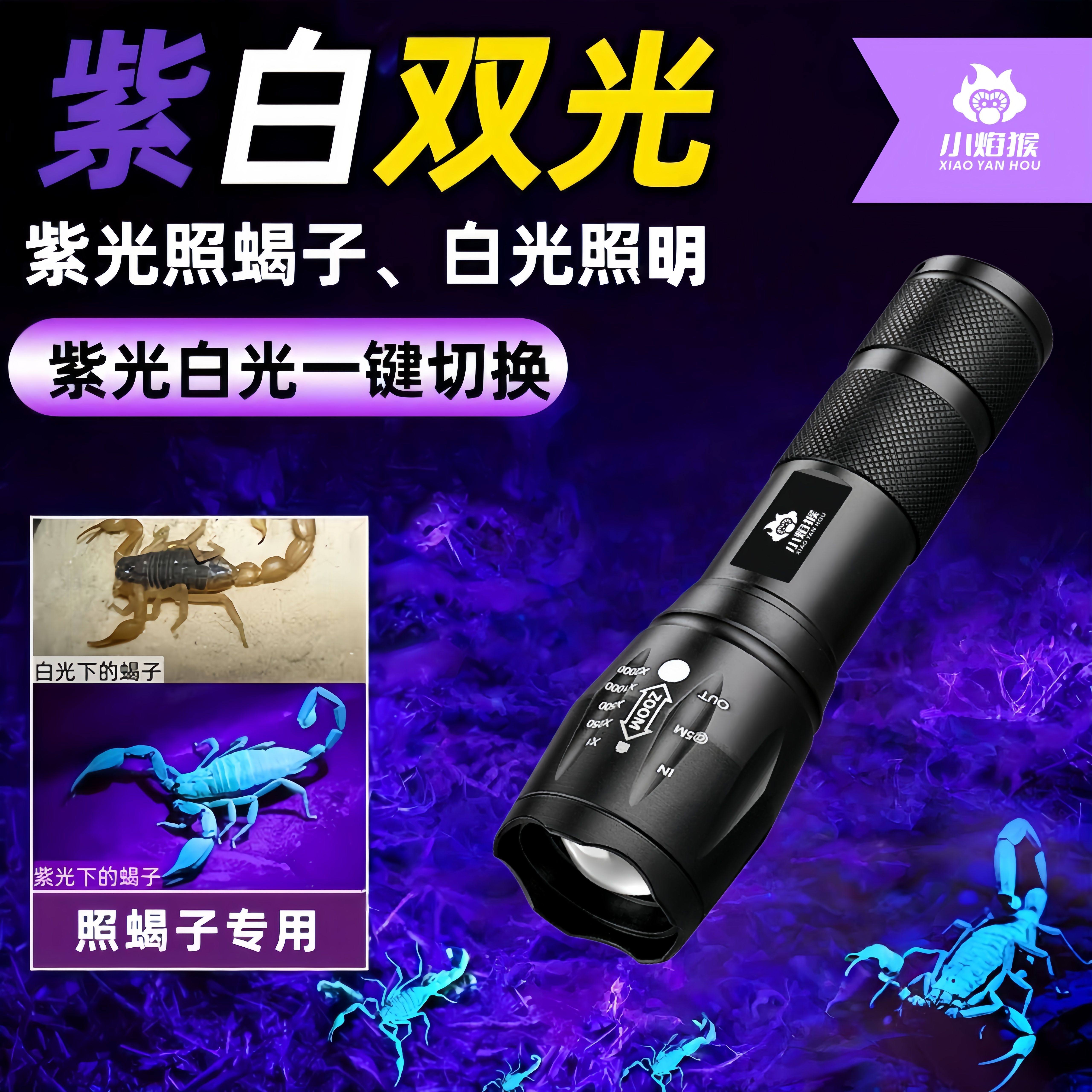 双光源充电白光紫光395UV手电筒荧光灯紫外线固化验钞玉石检测灯
