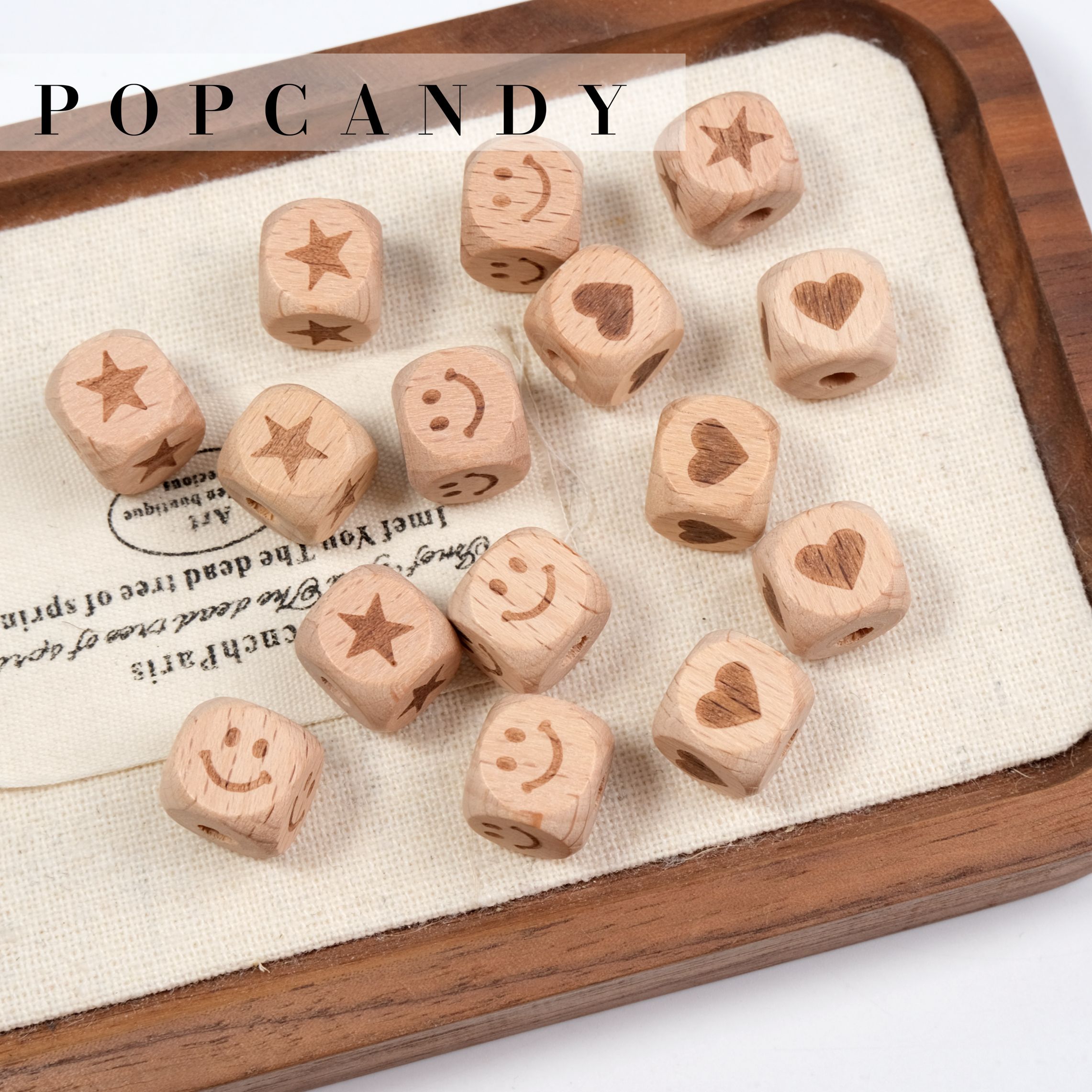 榉木方块珠爱心笑脸星星饰品手作diy手机链钥匙扣包挂珠饰品串珠