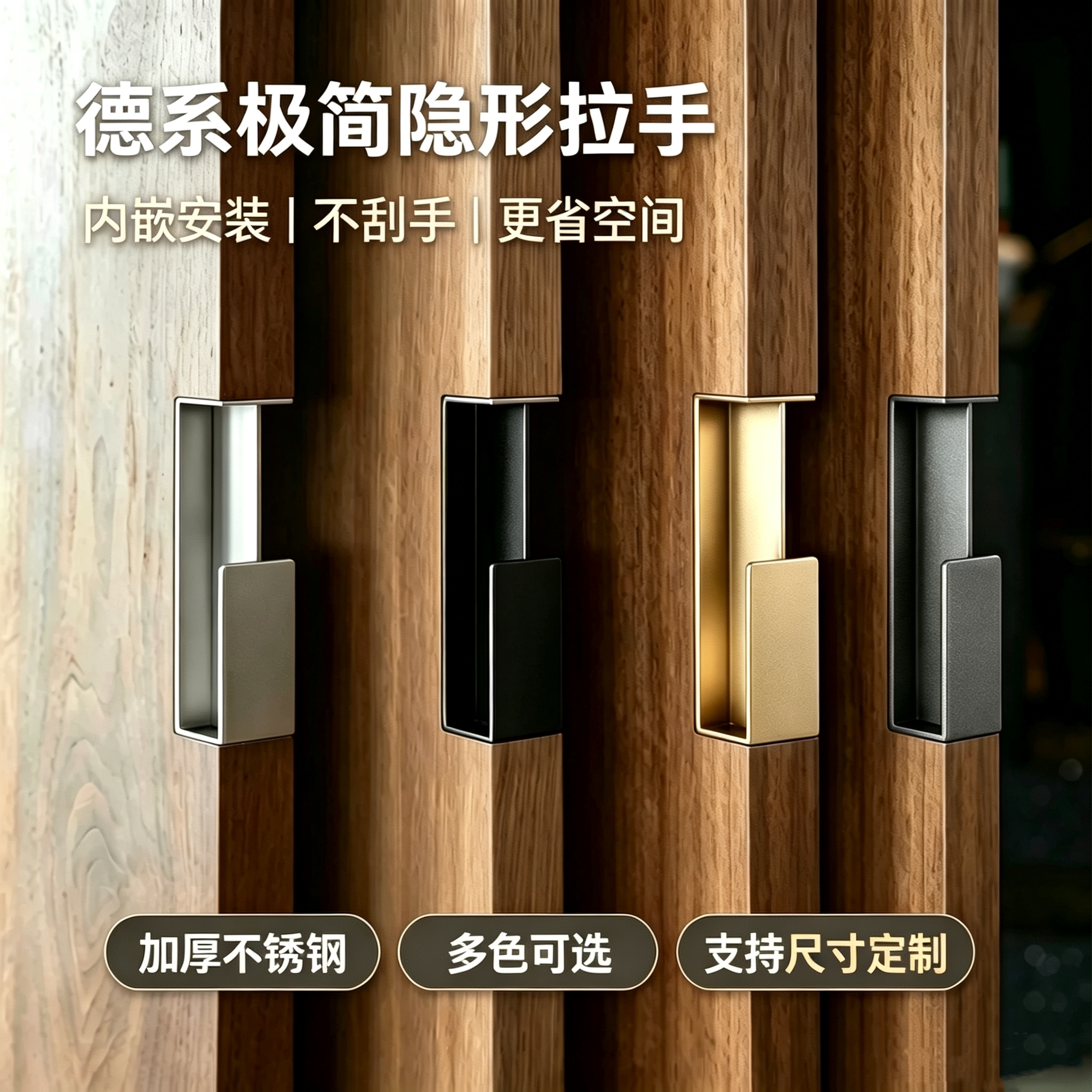 德系口袋门隐形拉手幽灵门推拉门内嵌移门柜门不锈钢嵌入式门把手
