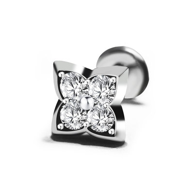 WIC 925银莫桑石古琵琶十字老花高定飞盘耳堵耳钉