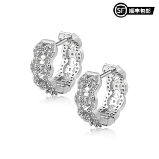 WIC 轻奢蕾丝耳环 蕾丝花边镂空雕镶S925银针直针耳环法式