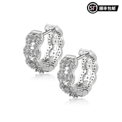 WIC 蕾丝花边镂空雕镶S925银针直针耳环法式轻奢蕾丝耳环