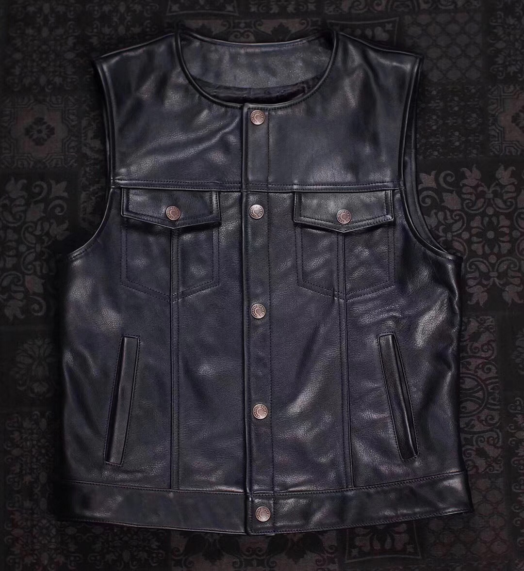 现货美剧混乱之子玛雅帮哈雷车队马甲牛皮坎肩无领马甲背心可队服