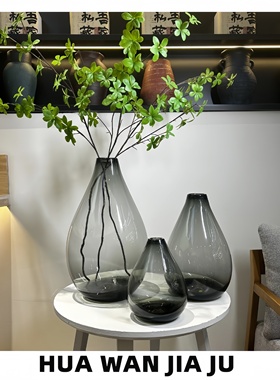 小口大肚瓶加厚烟灰色原色料麻醉木吊钟大型树形绿植客厅酒店摆件