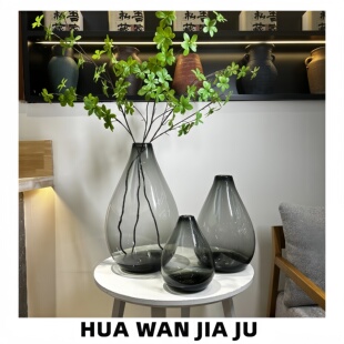 小口大肚瓶加厚烟灰色原色料麻醉木吊钟大型树形绿植客厅酒店摆件